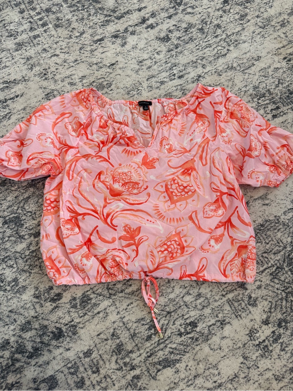 Talbots Pink and Coral Floral Tie-Hem Crop Top